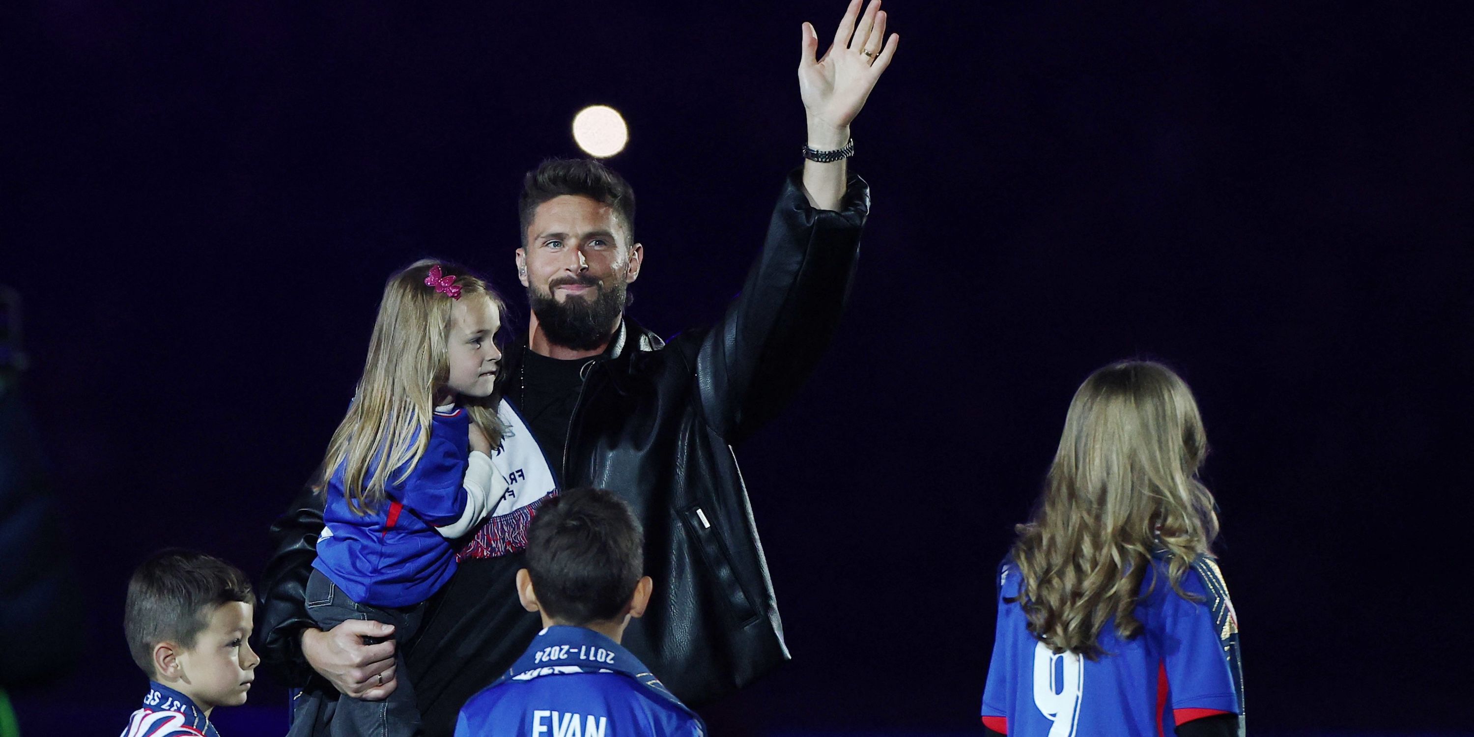 Olivier Giroud is seen before the match 