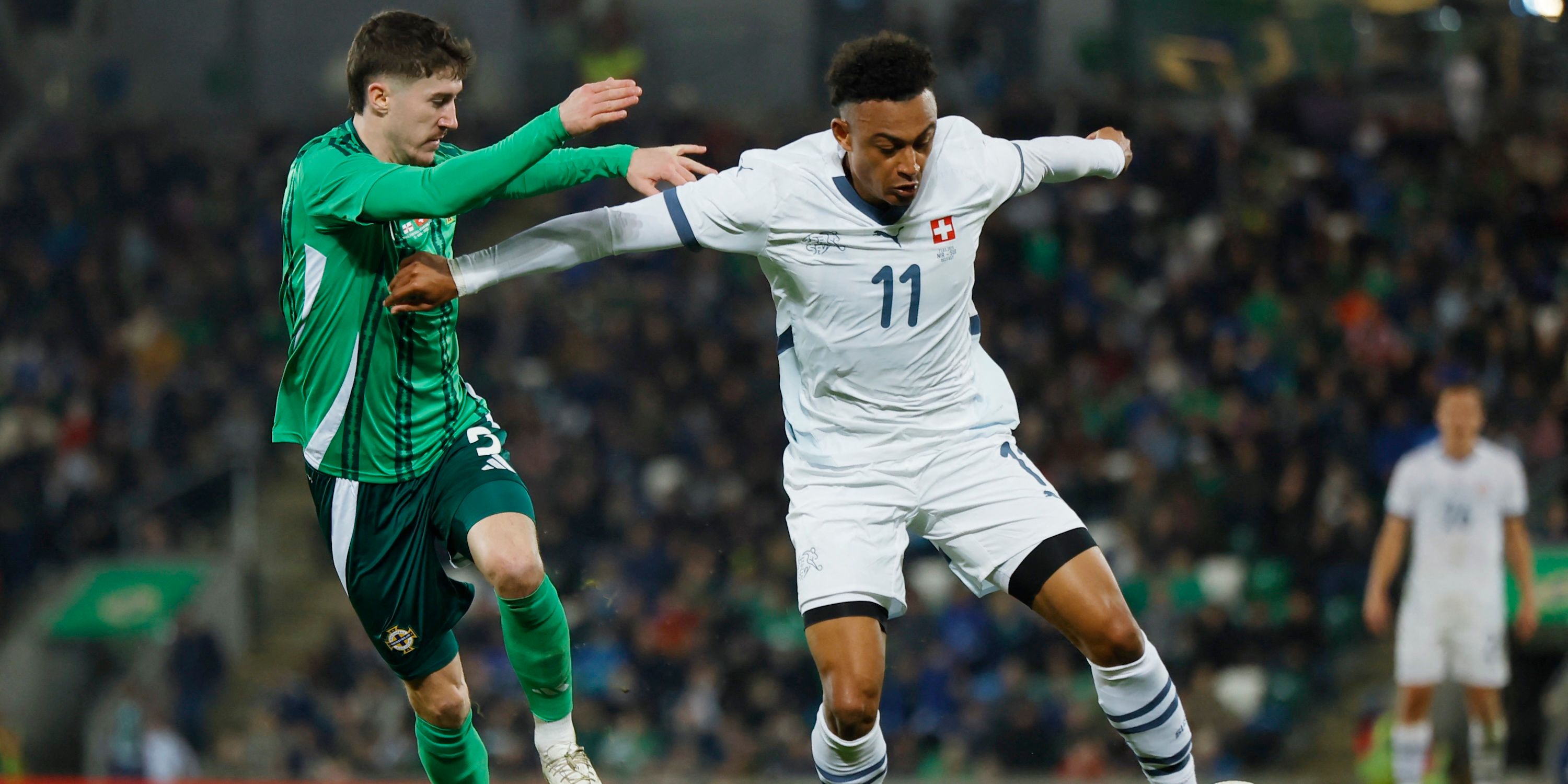 Switzerland Dan Ndoye in action with the Northern Ireland Trai Trai