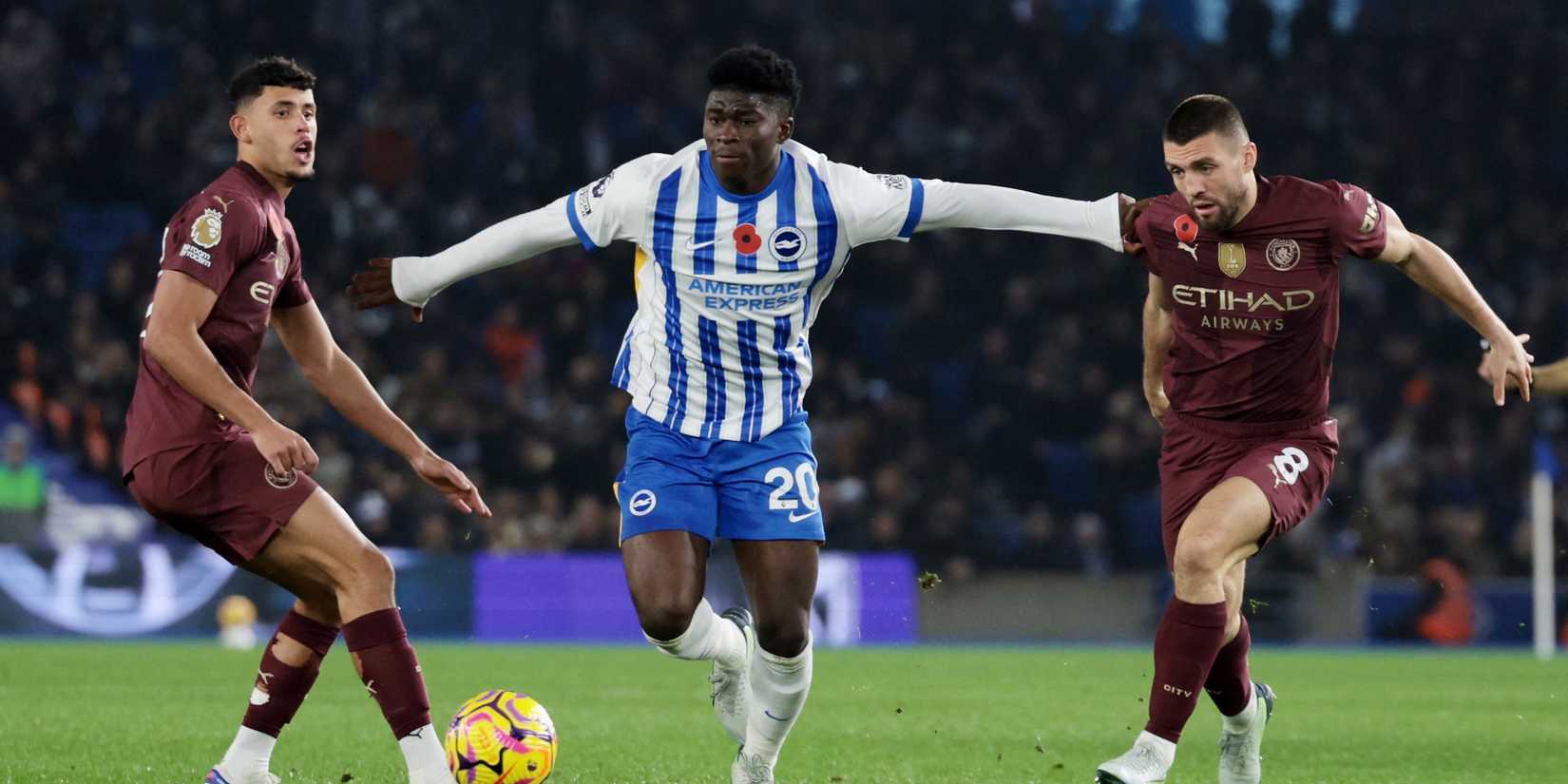 Brighton and Hof Albion Carlos Paliba with Matteo Kovacic in Manchester City
