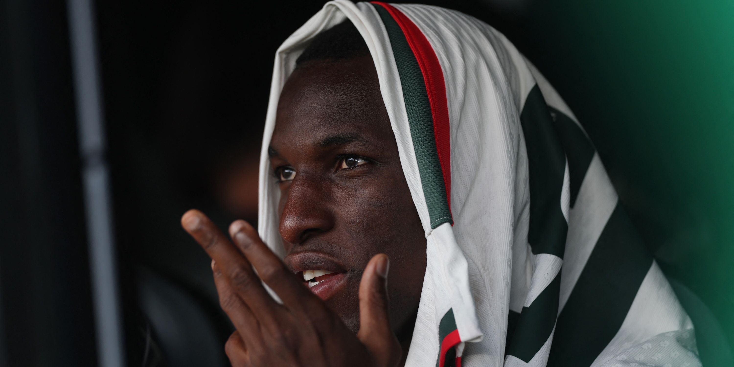 Chelsea's Nicolas Jackson is pictured on the substitutes bench before the match