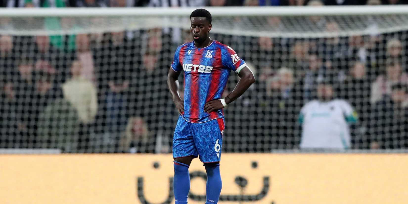 Marc Guehi de Crystal Palace looks discouraged after Harvey Barnes from Newcastle United scored his third goal