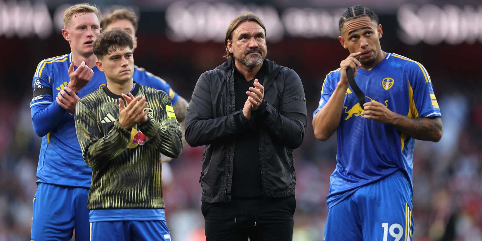 Daniel James de Leeds United, manager Daniel Farke and Mateo Joseph