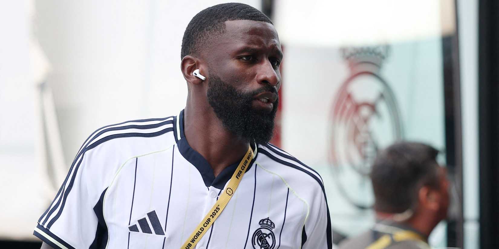 Real Madrid player Antonio Rudiger arrives at the stadium before the game