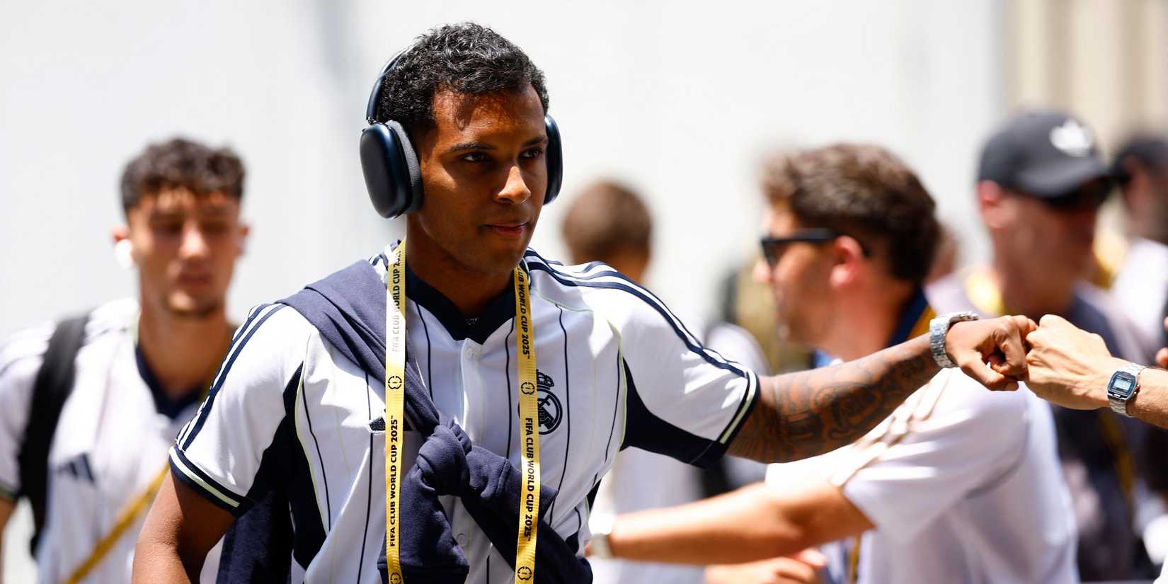 Real Madrid's Rodrygo arrives at the stadium before the match