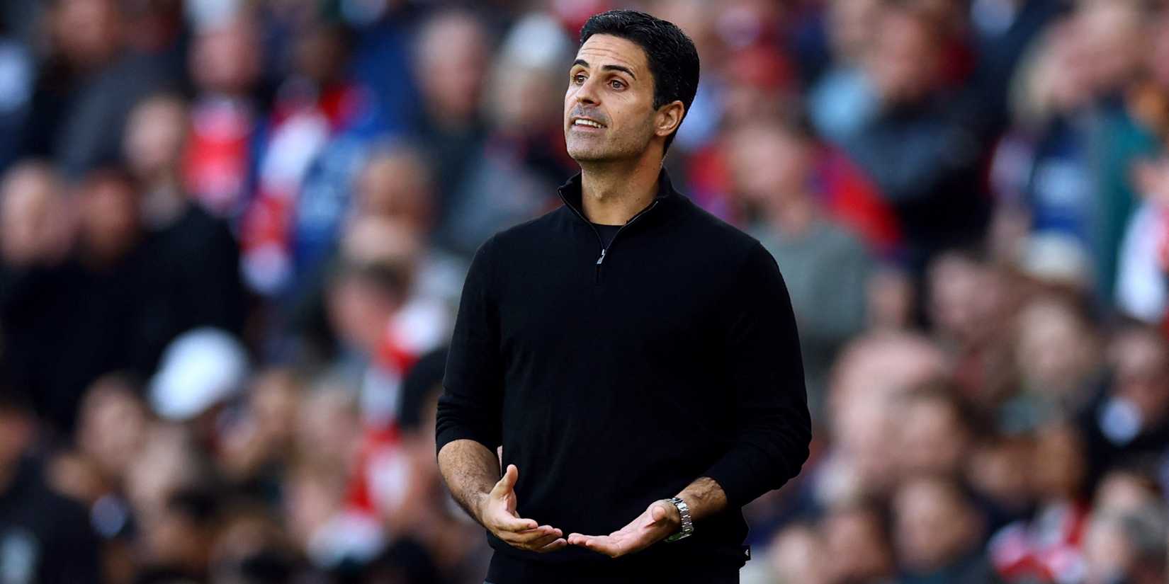 Arsenal manager Mikel Artita interacts during the match