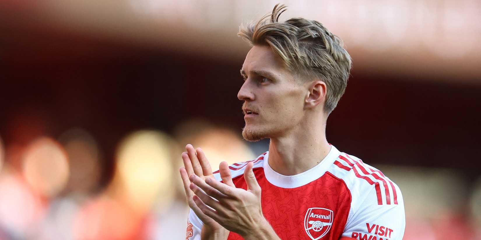 Martin Odegard celebrates Arsenal after the match