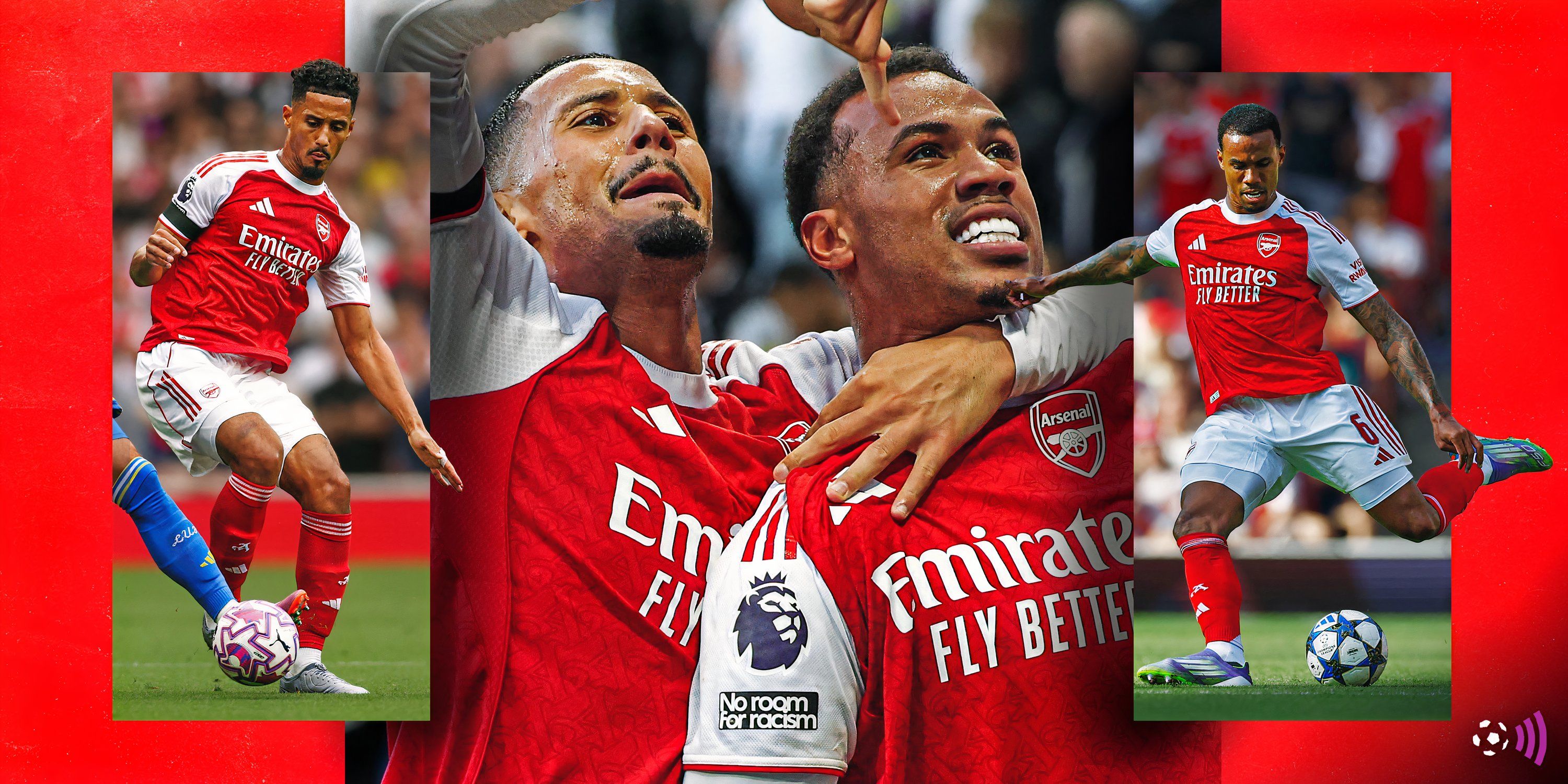 William Saliba and Gabriel Magalhães celebrating for Arsenal