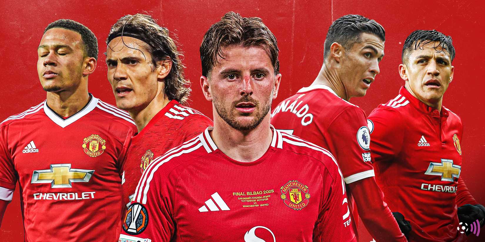 Jugadores del Manchester United que han llevado el dorsal 7: Depay, Cavani, Mount, Ronaldo, Alexis Sanchez