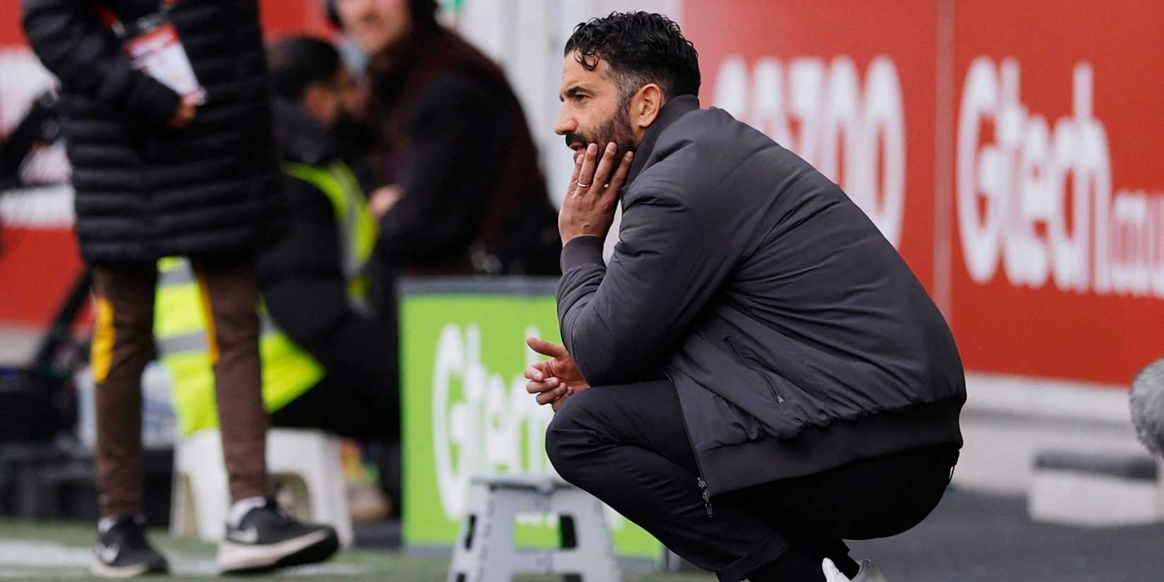 Manchester United manager Ruben Amorim looks on 