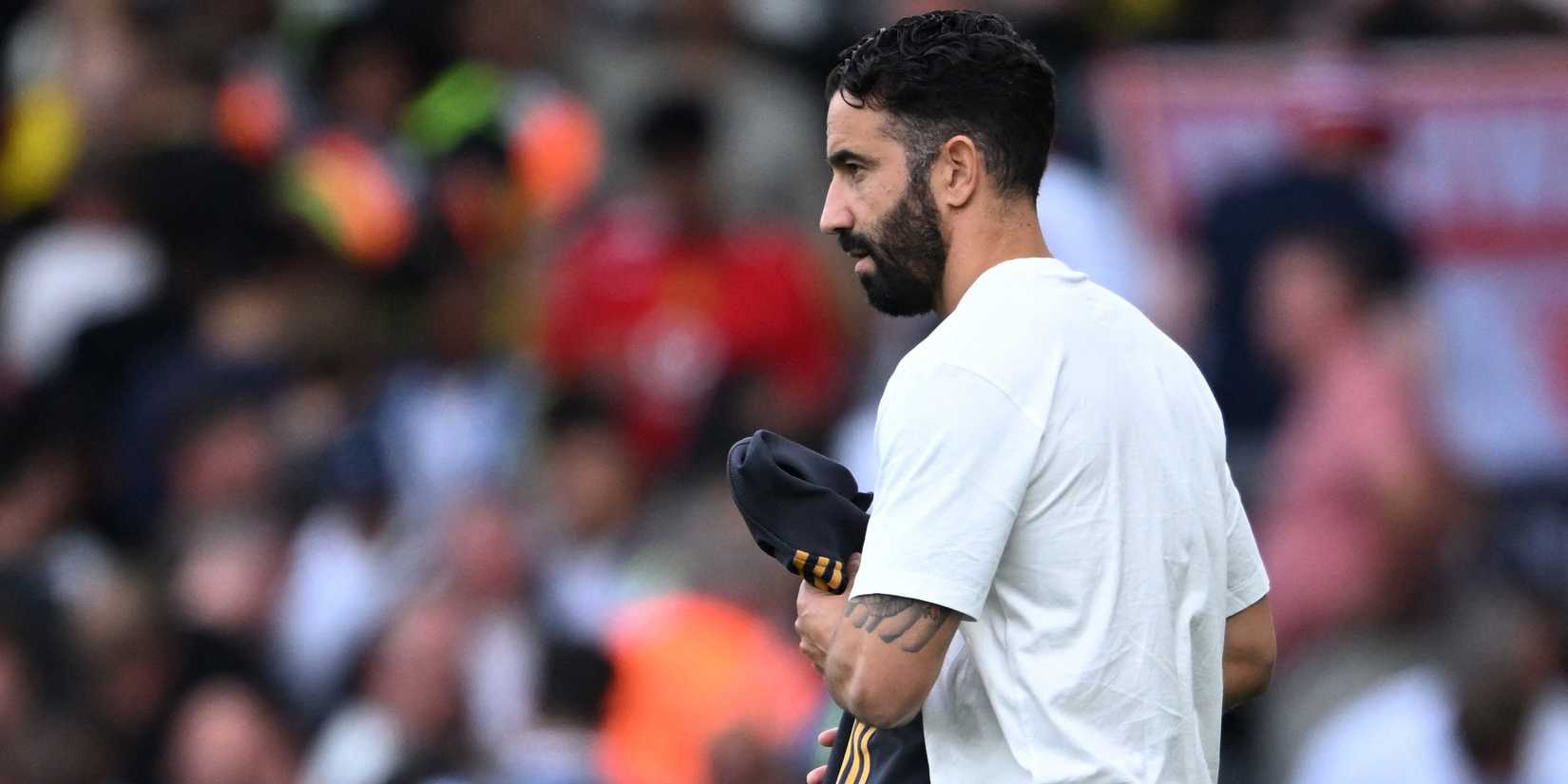 Manchester United manager Robin Amorim interacts after the match