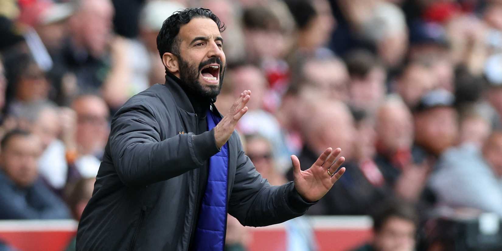 Manchester United manager Ruben Amorim reacts 