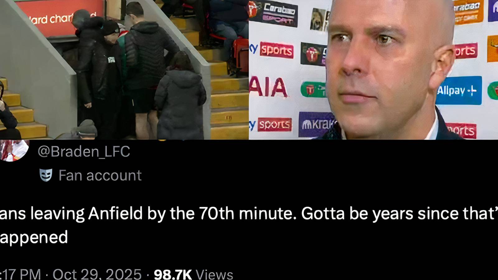 Arne Slot sends message about Anfield atmosphere after Liverpool fans spotted leaving early