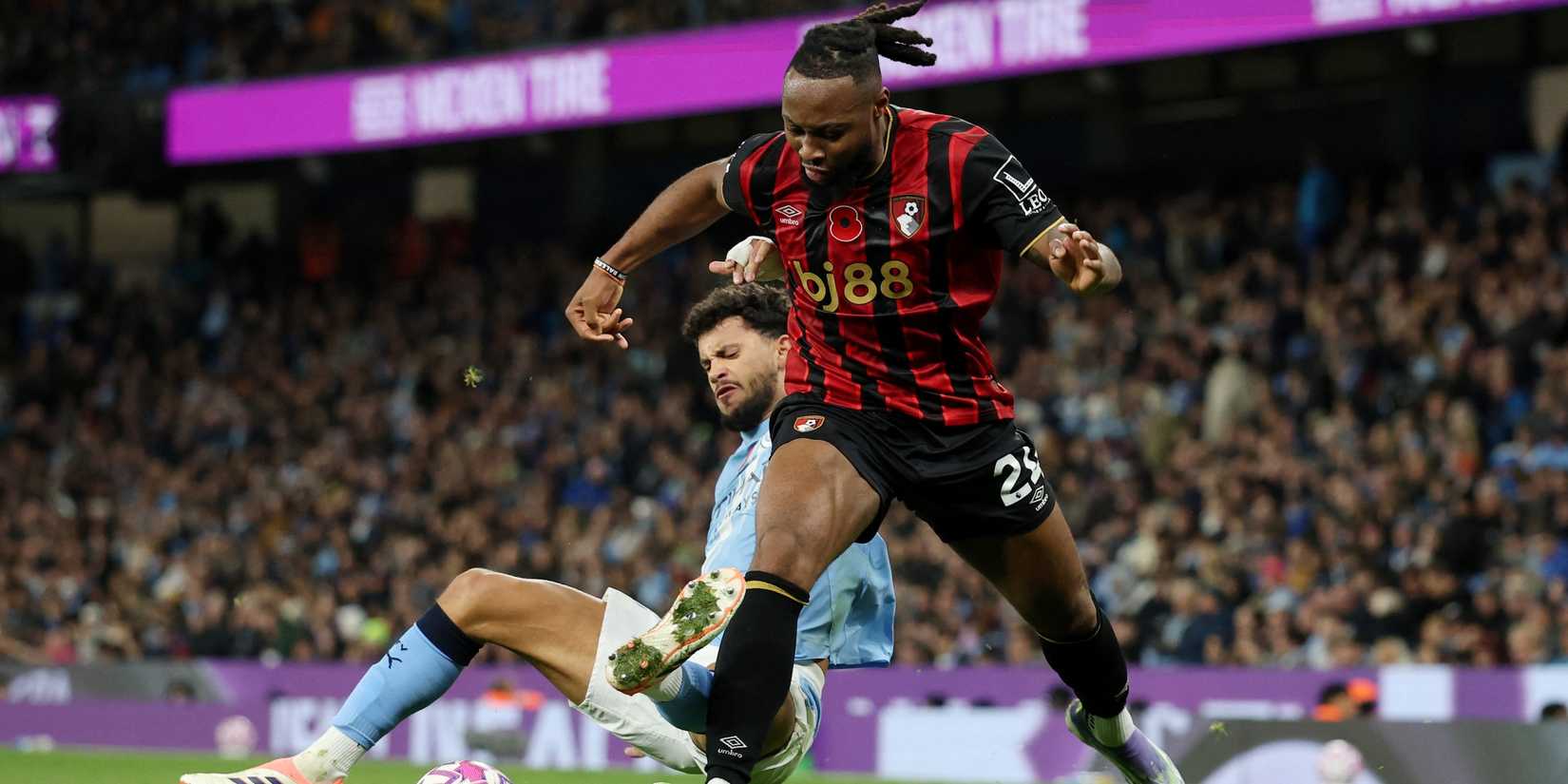 AFC Bournemouth's Antoine Semenyo in action with Manchester City's Matheus Nunes