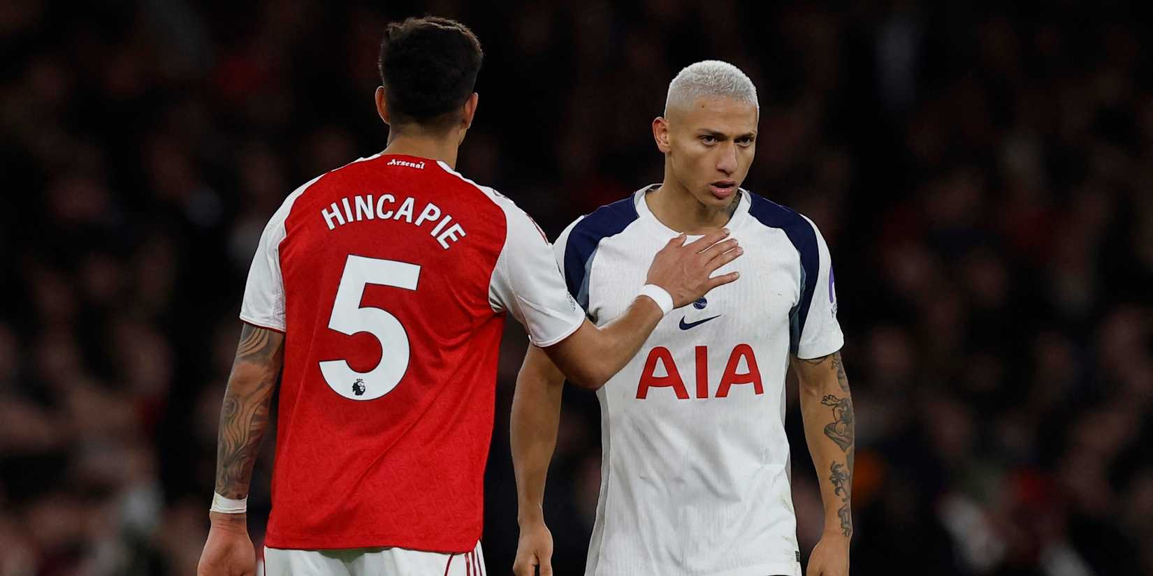 Arsenal's Piero Hincapie and Tottenham Hotspur's Richarlison