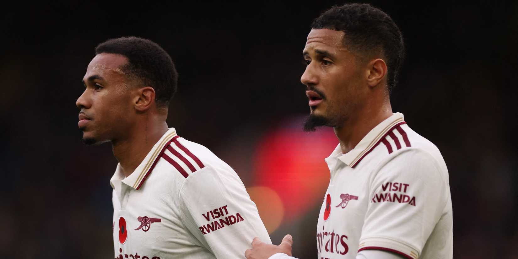  Arsenal's William Saliba reacts with Gabriel Magalhaes