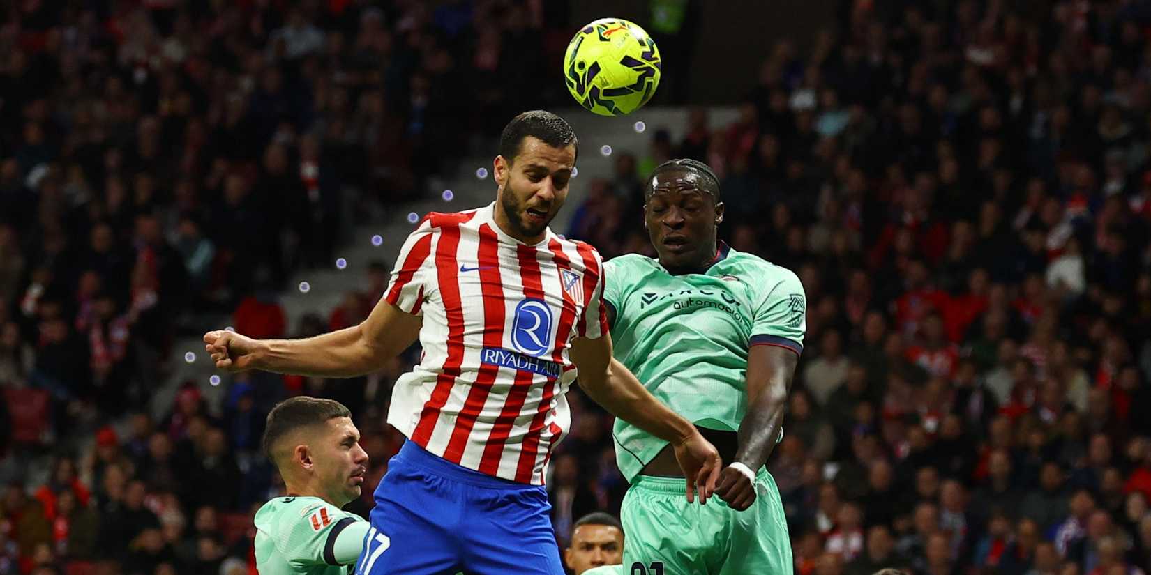  Atletico Madrid's David Hancko in action with Levante's Etta Eyong