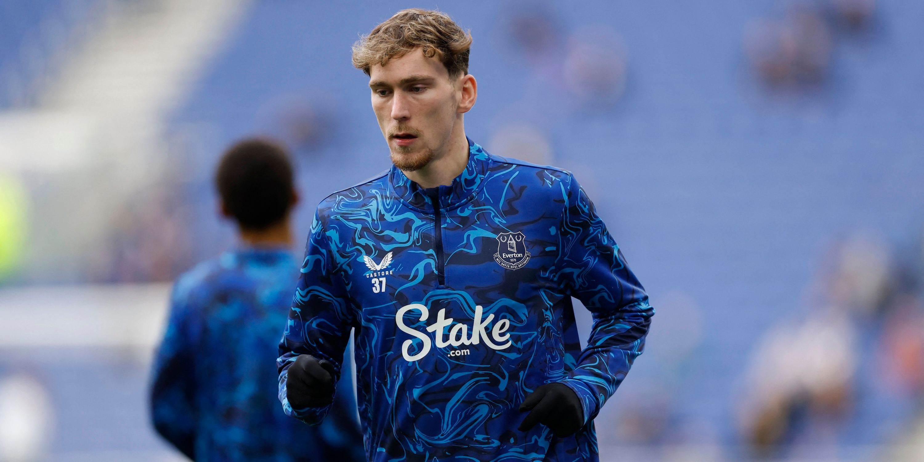 Everton's James Garner during the warm up before the match