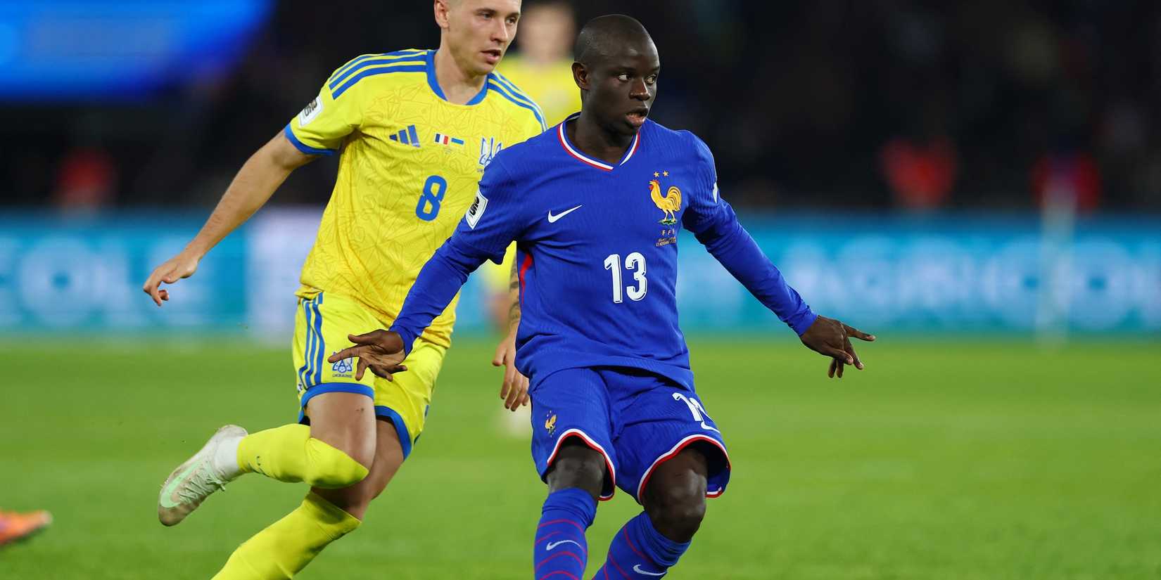 France's NGolo Kante in action with Ukraine's Yehor Nazaryna