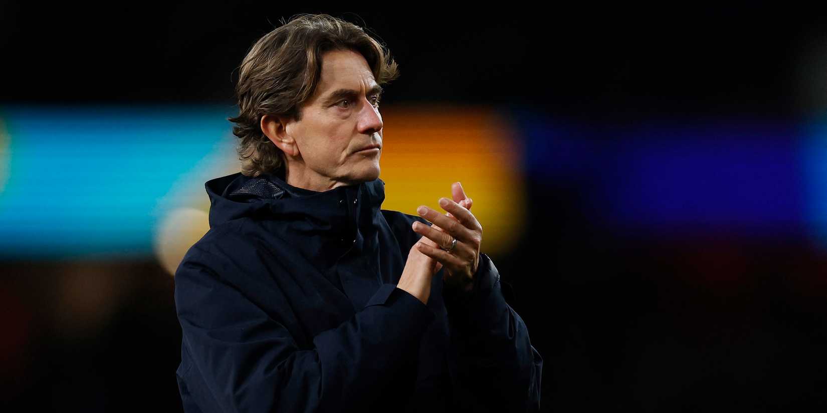 Tottenham Hotspur manager Thomas Frank looks dejected after the match