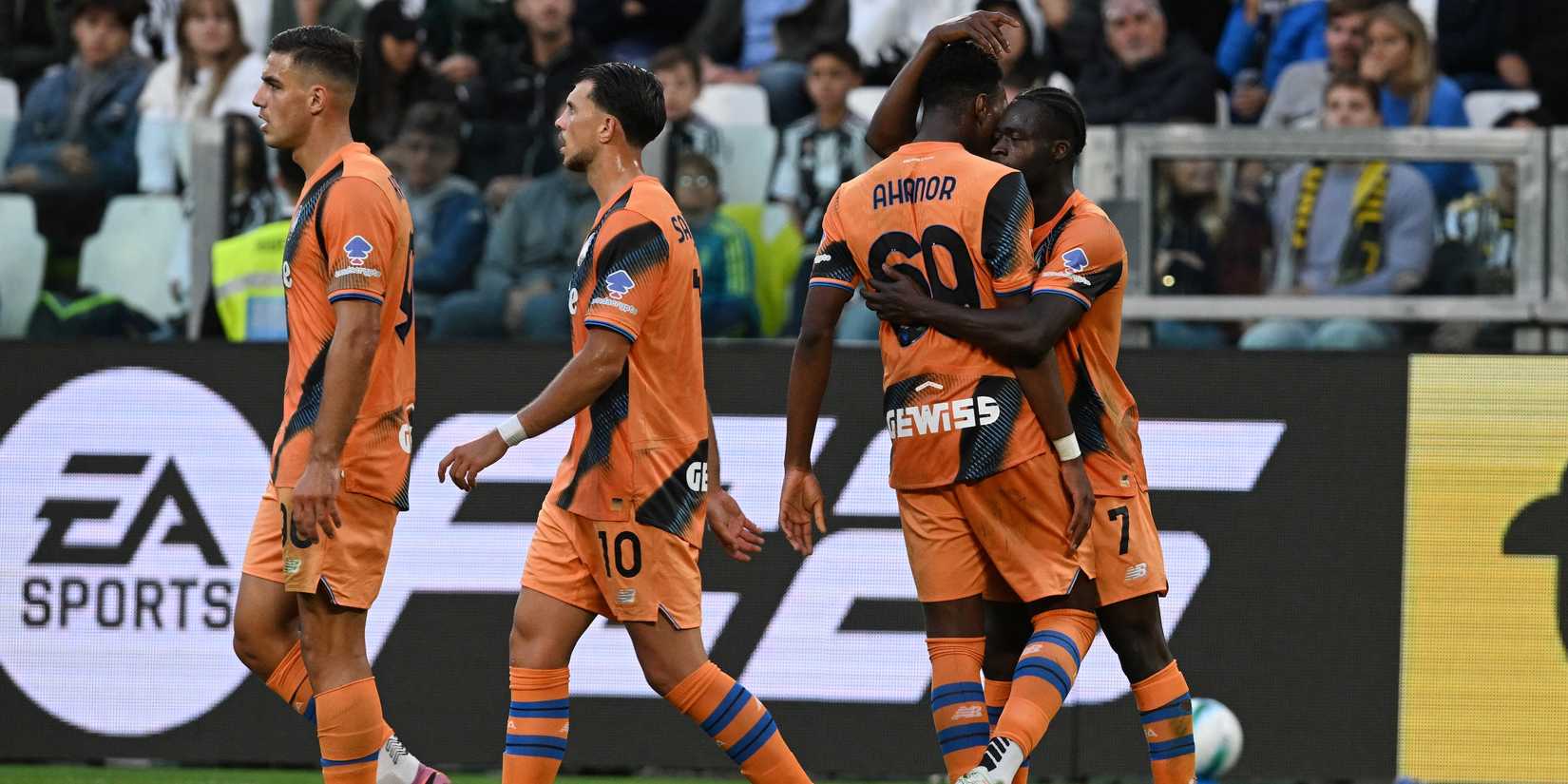 Atalanta's Kamaldeen Sulemana celebrates scoring their first goal with Honest Ahanor