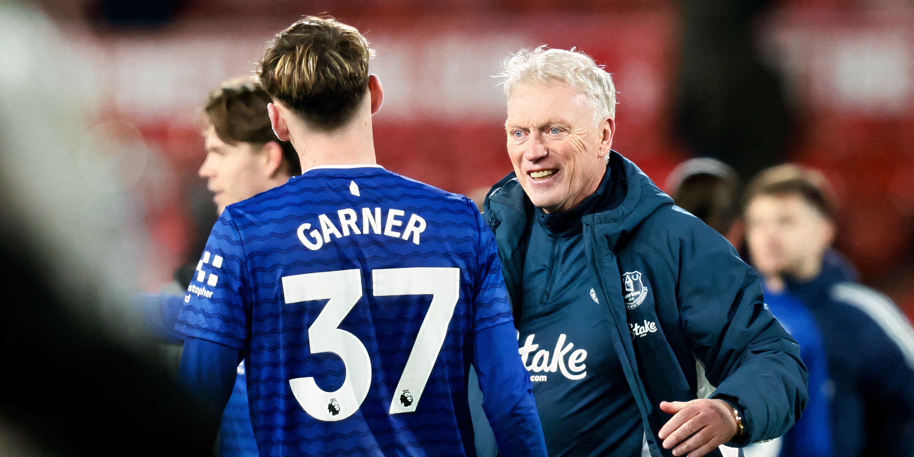 Everton's James Garner and David Moyes 
