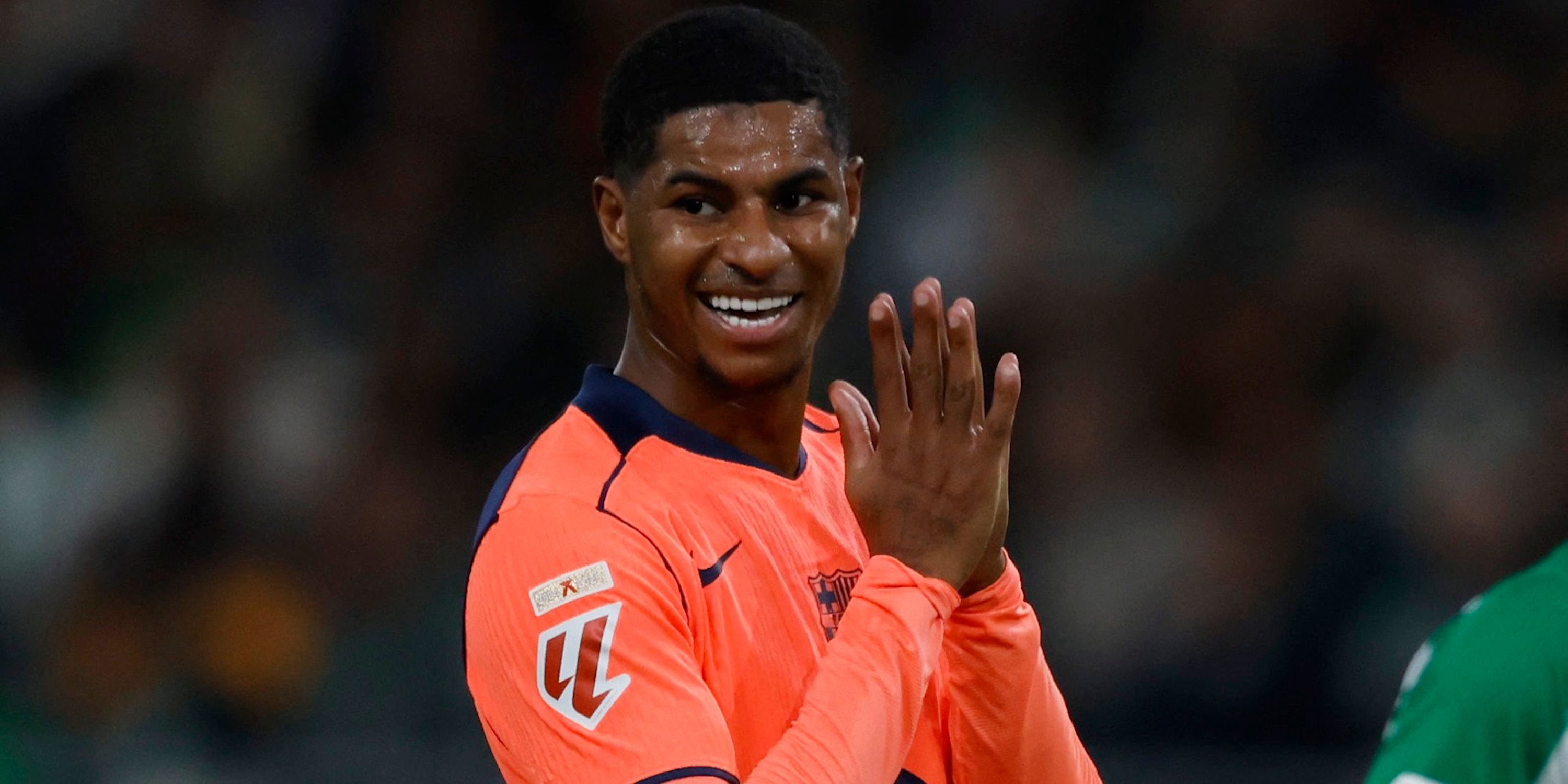 FC Barcelona's Marcus Rashford reacts