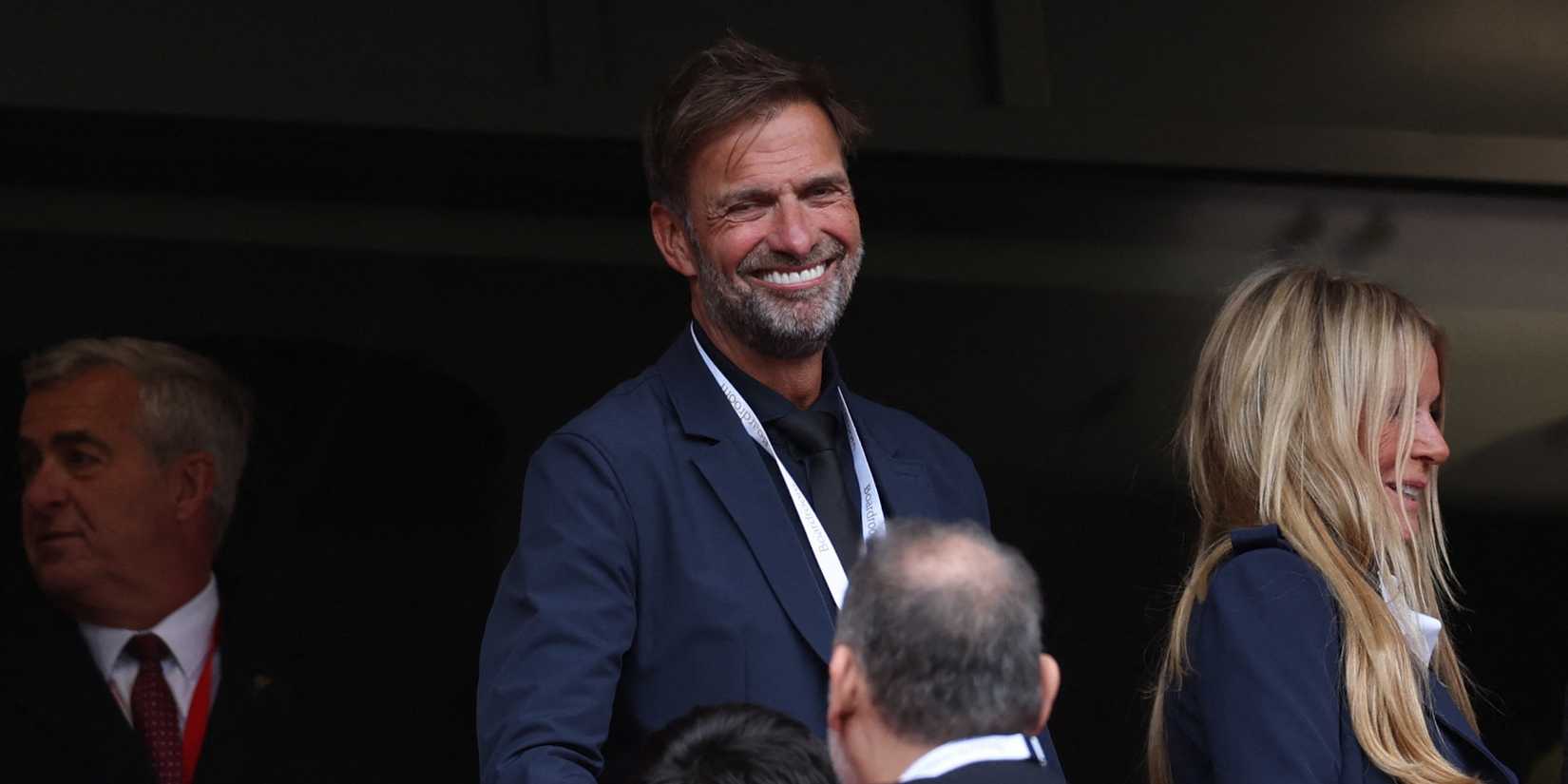 Former Liverpool manager Jurgen Klopp is seen in the stands before the match