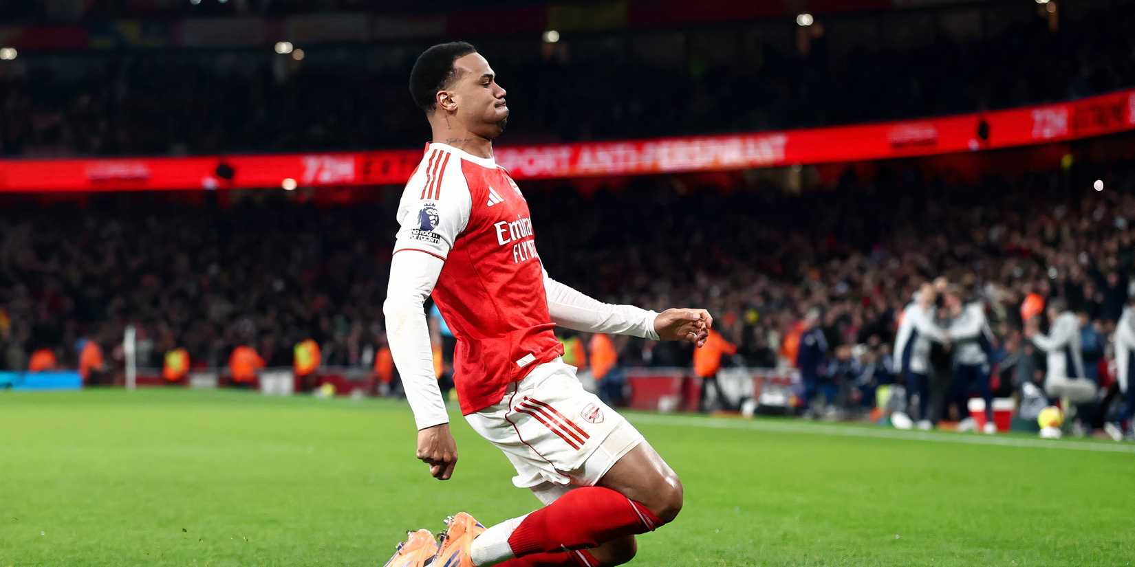 Gabriel celebrates for Arsenal