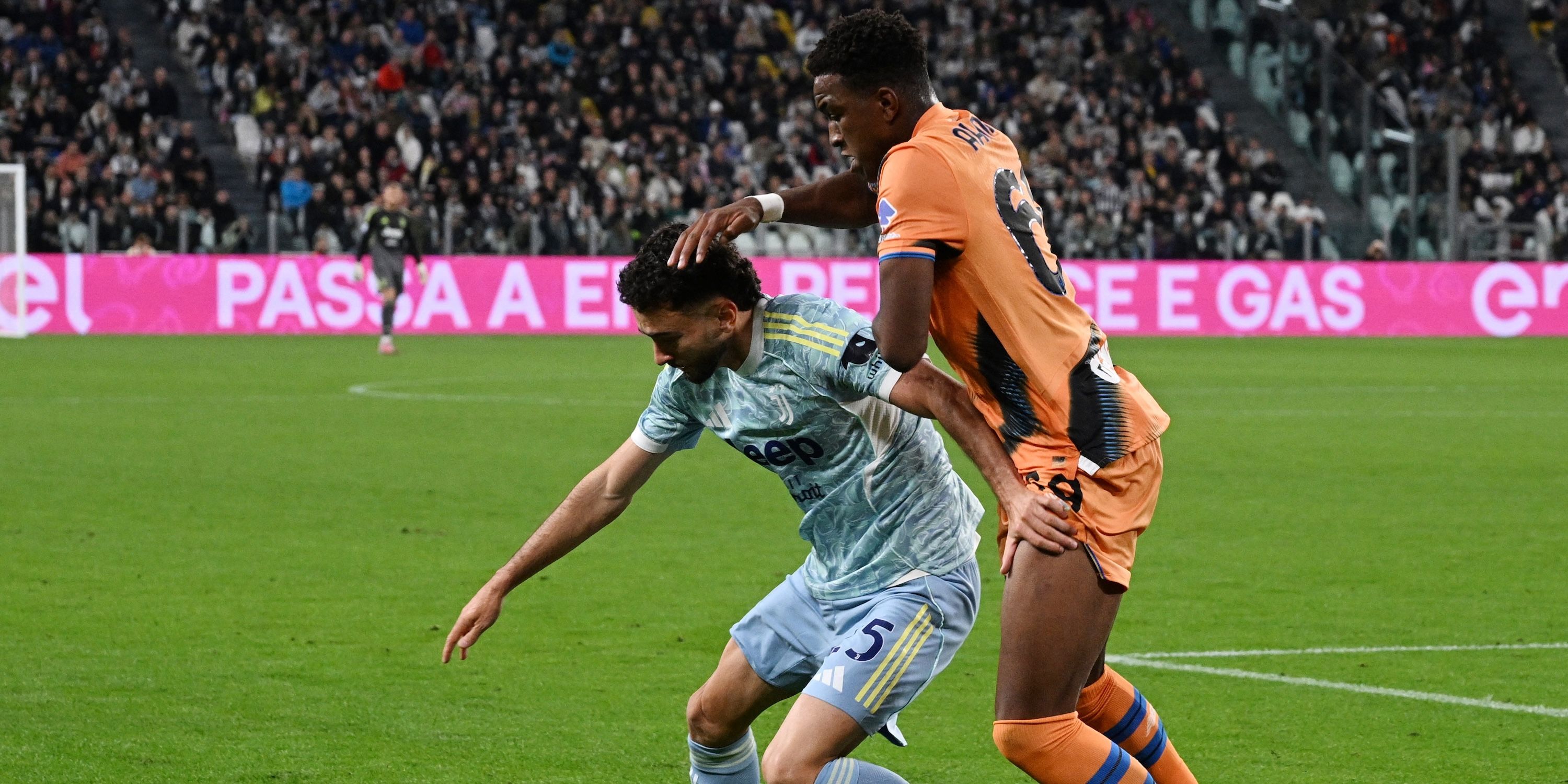 Juventus' Joao Mario in action with Atalanta's Honest Ahanor 