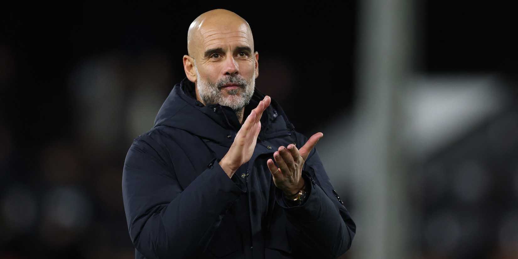 Manchester City manager Pep Guardiola celebrates after the match