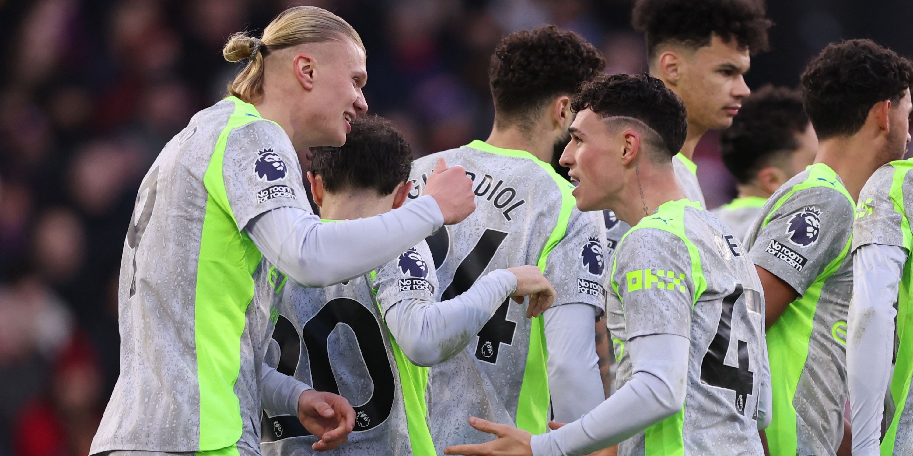 Manchester City's Phil Foden celebrates scoring their second goal with Erling Haaland 