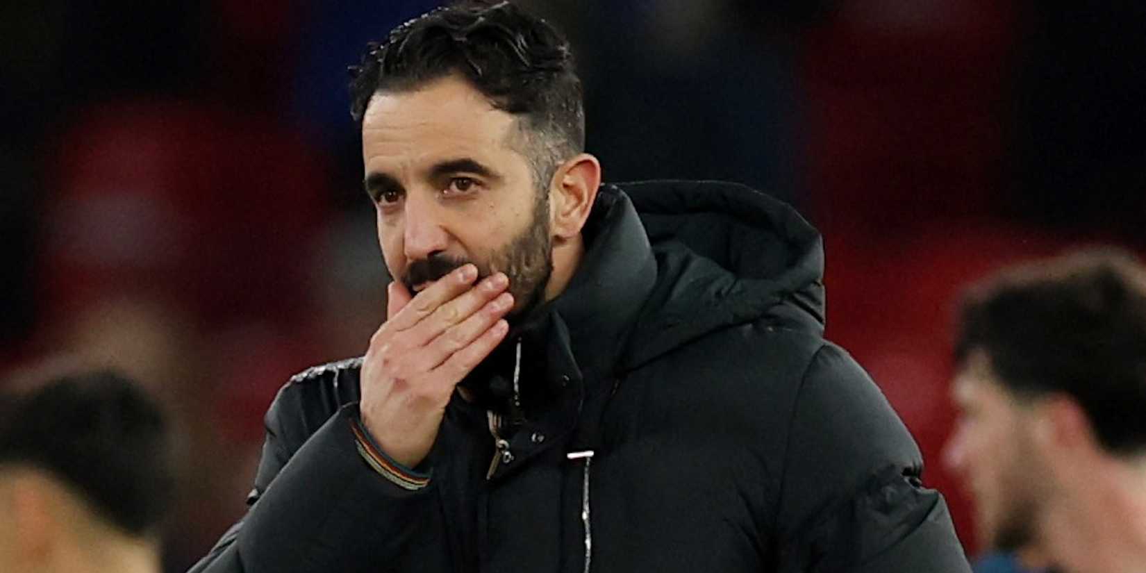 Manchester United manager Ruben Amorim reacts after the match 