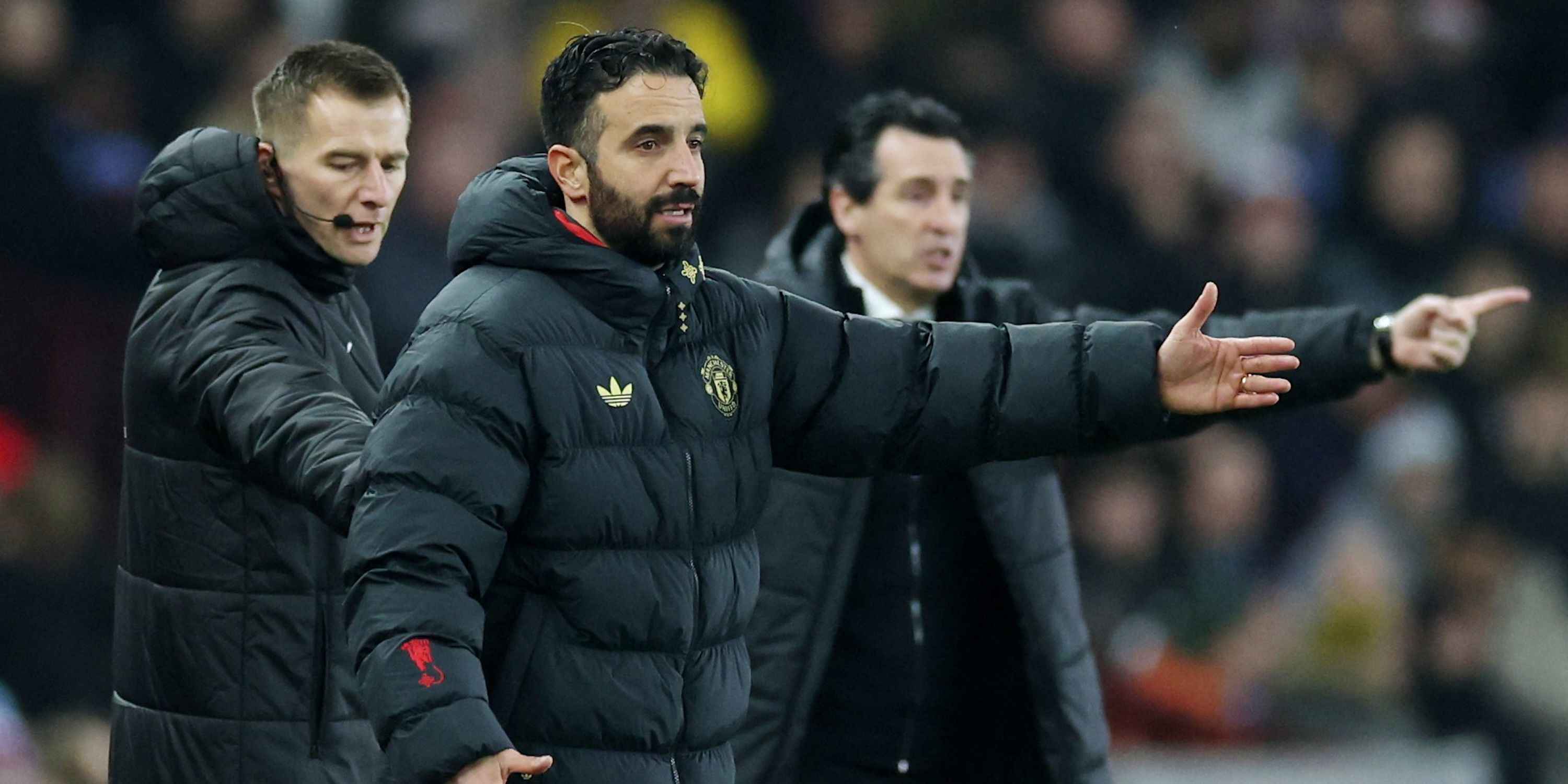 Manchester United manager Ruben Amorim reacts