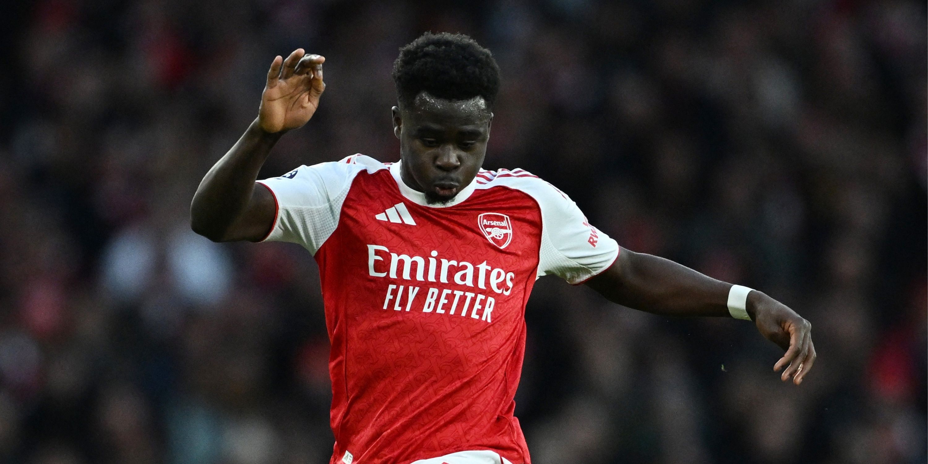 Bukayo Saka in action for Arsenal.