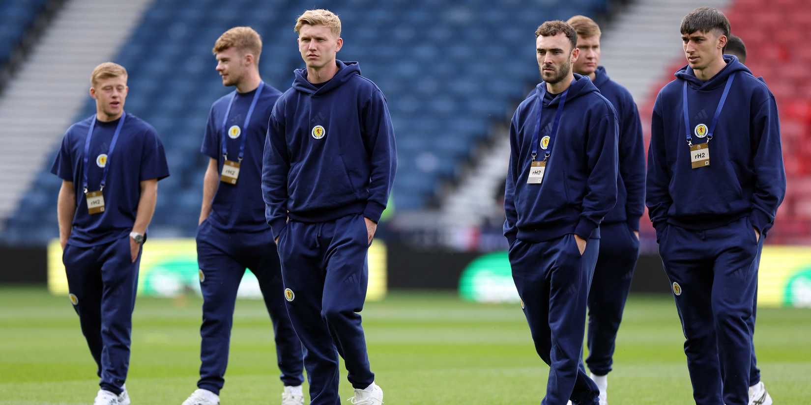 Scotland's Josh Doig and Andy Irving before the match