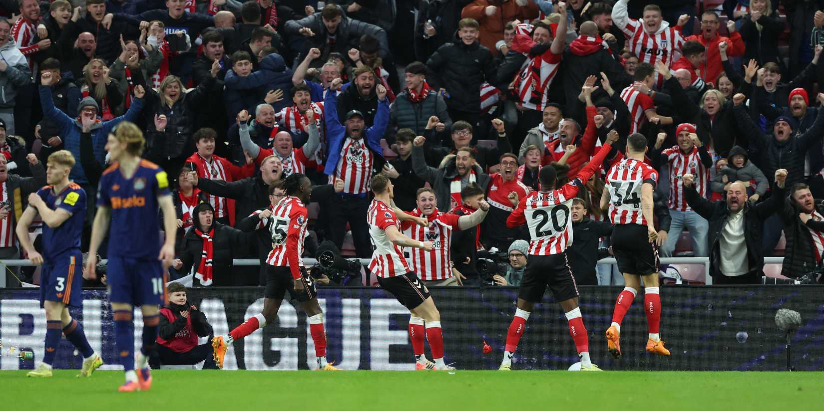 Sunderland's Bertrand Traore, Daniel Ballard, Nordi Mukiele and Granit Xhaka celebrate their first goal, an own goal scored by Newcastle United's Nick Woltemade