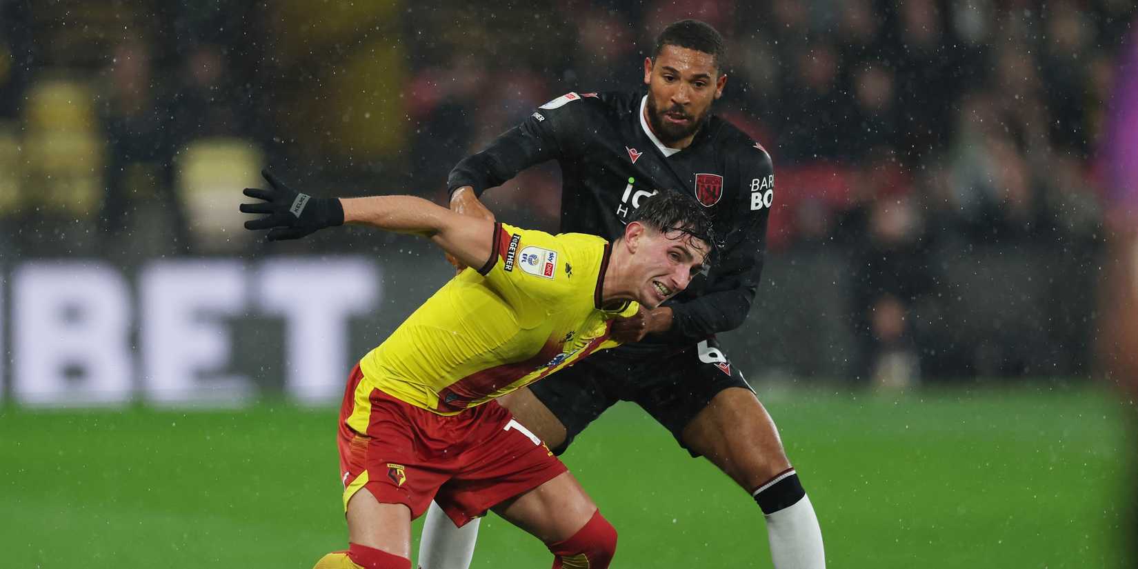 Watford's Rocco Vata in action with West Bromwich Albion's George Campbell 