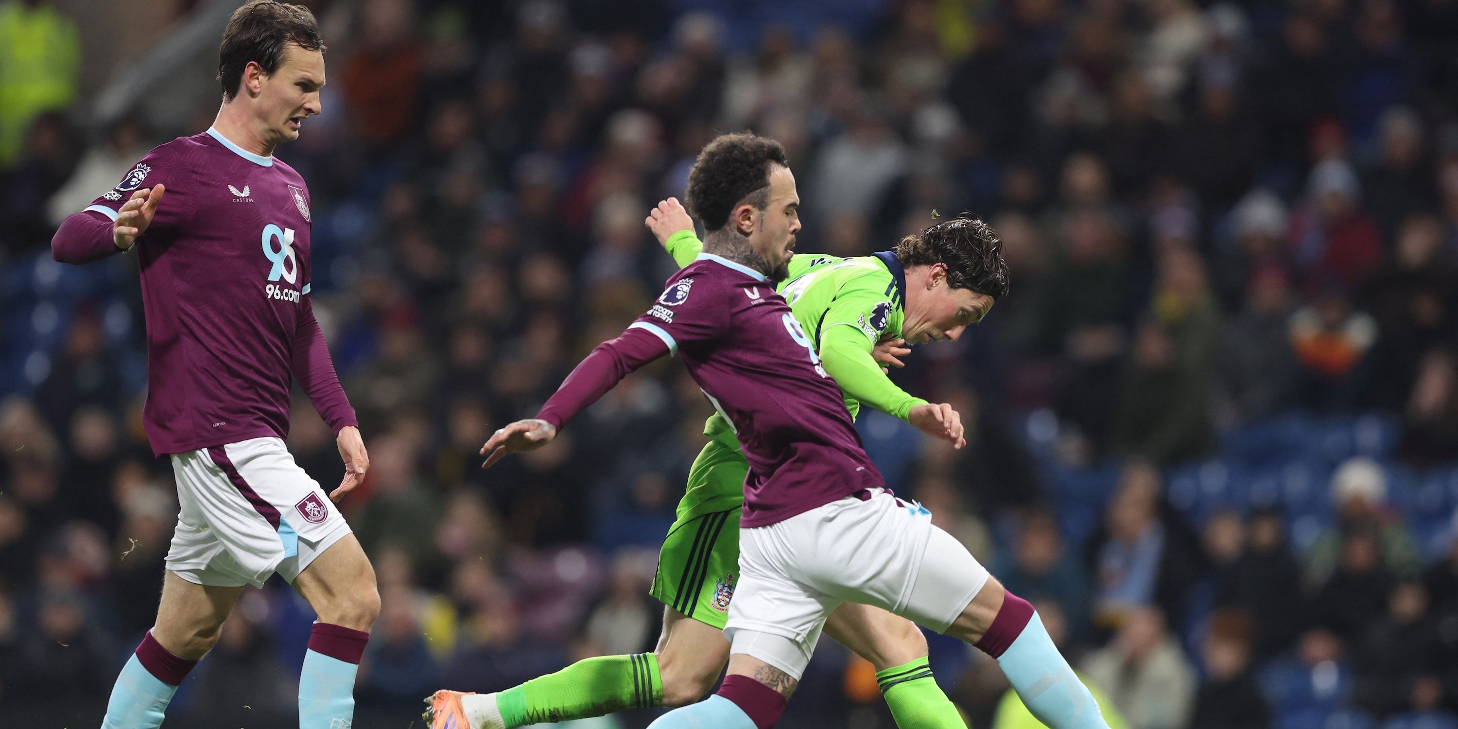 Burnley's Quilindschy Hartman in action with Fulham's Harry Wilson