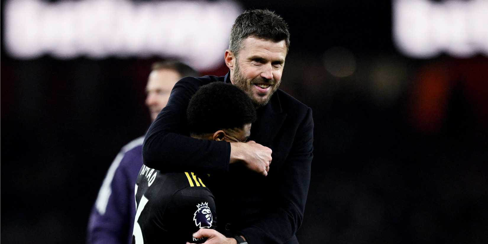 Man United's Michael Carrick and Amad Diallo