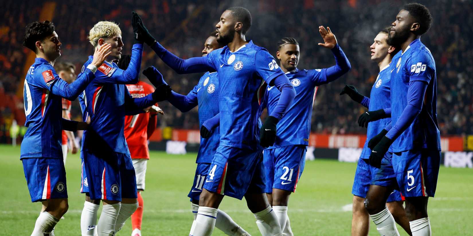 Chelsea's Tosin Adarabioyo celebrates scoring his second goal with his teammates