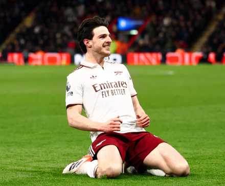 Declan Rice celebrates for Arsenal