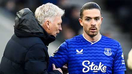 Jack Grealish e o técnico do Everton, David Moyes