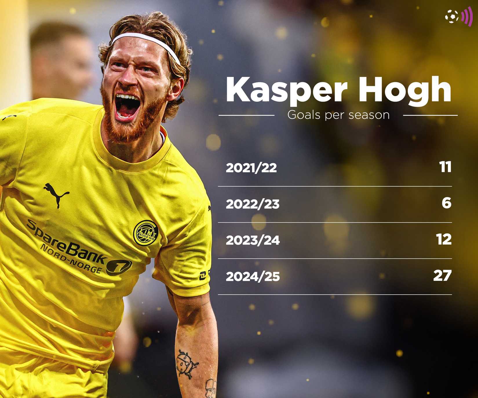 Hogh's goals per season