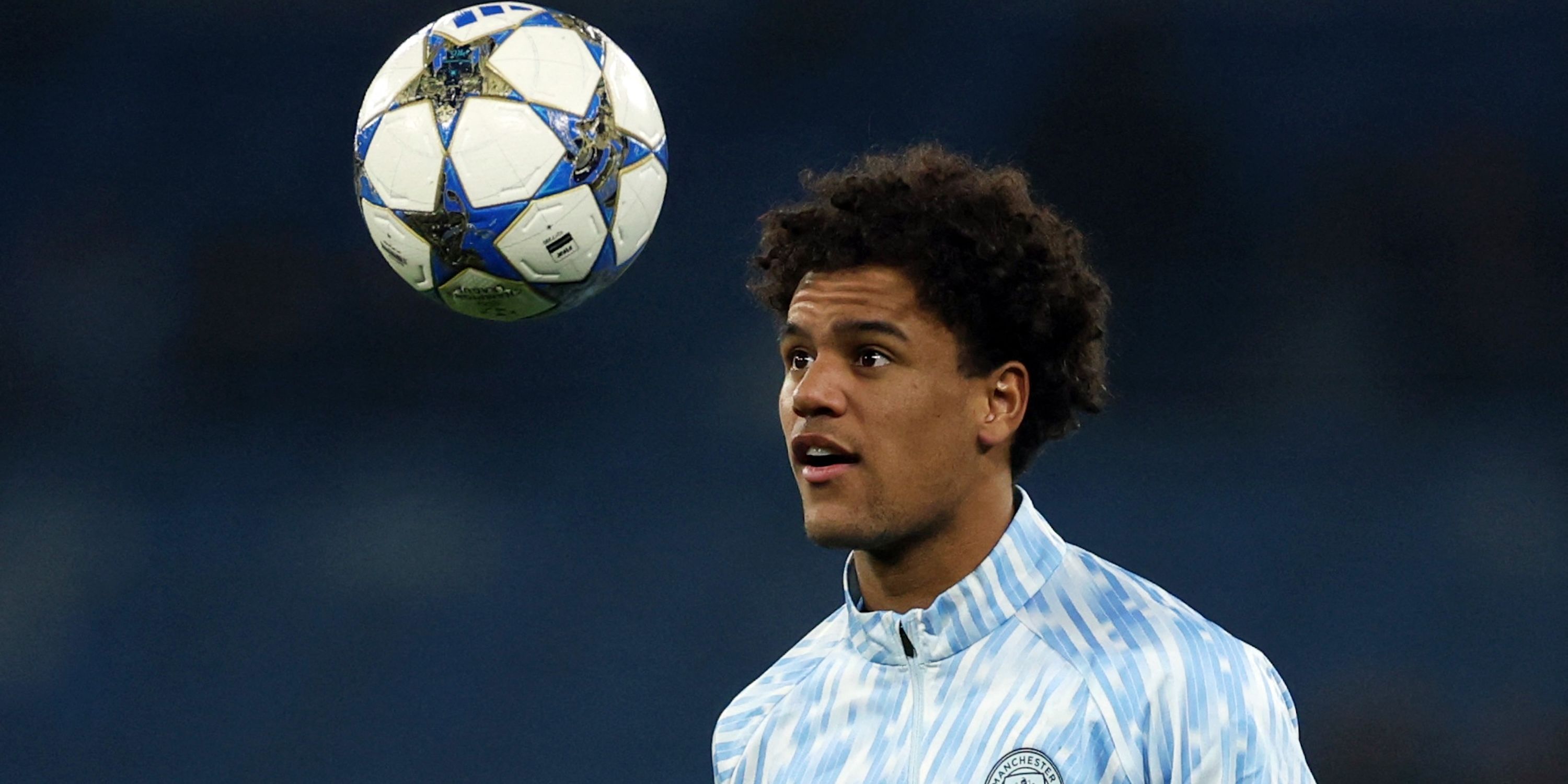 Manchester City's Oscar Bobb during the warm up before the match