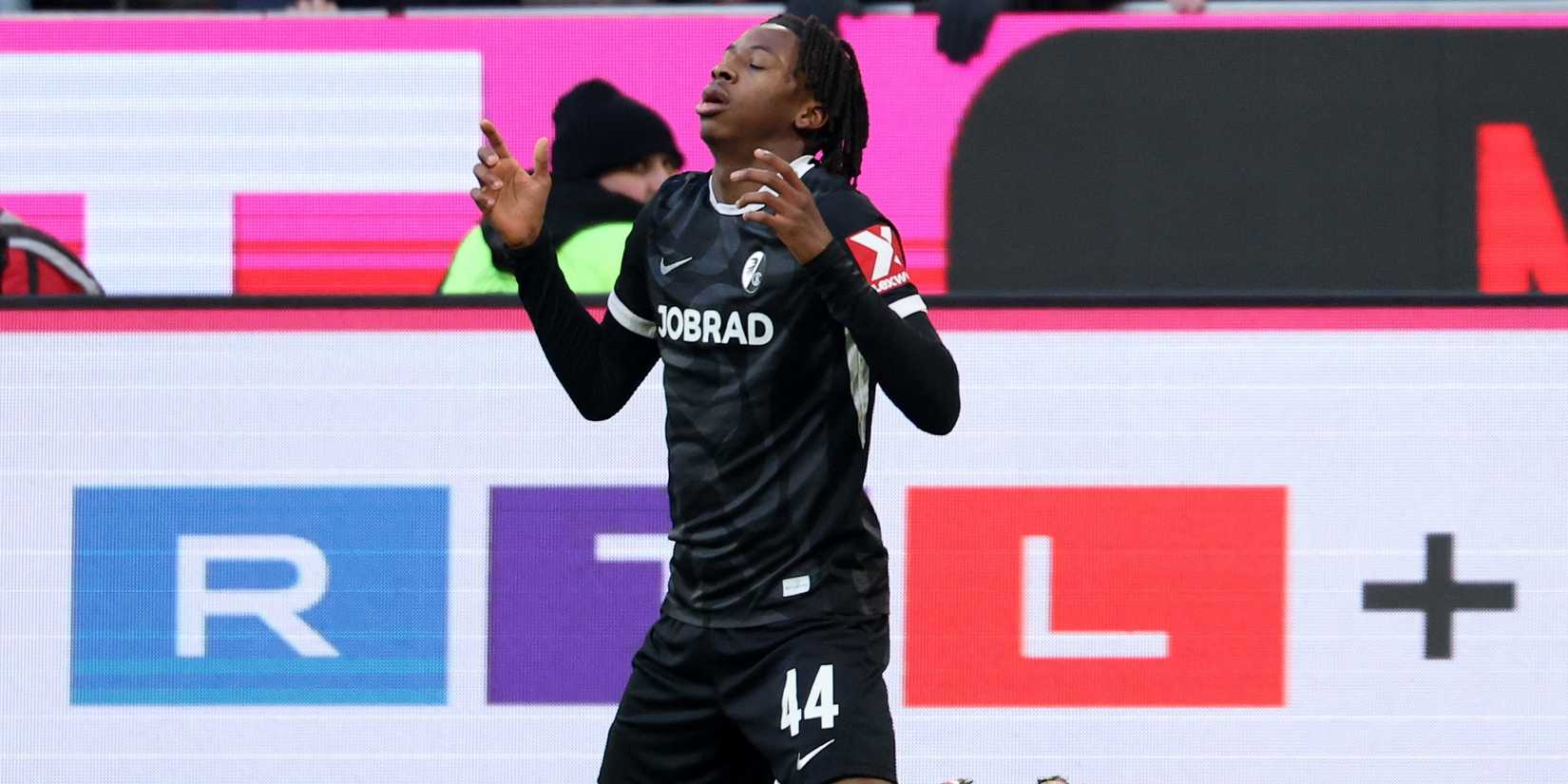 SC Freiburg's Johan Manzambi celebrates scoring their second goal