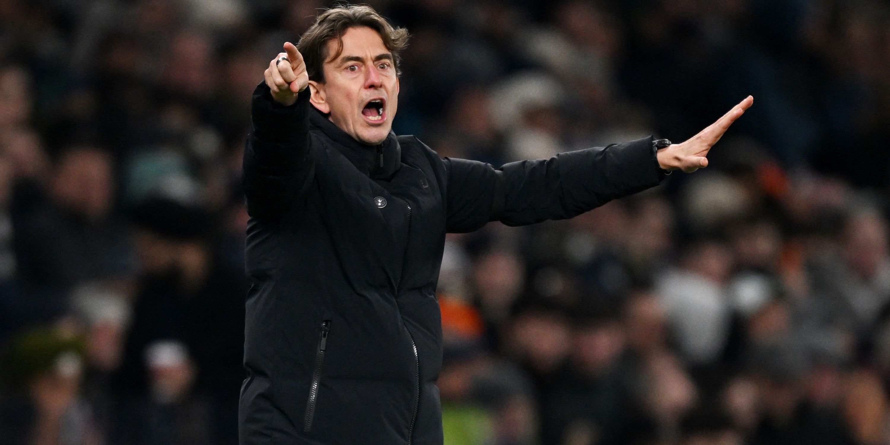 Tottenham Hotspur manager Thomas Frank reacts