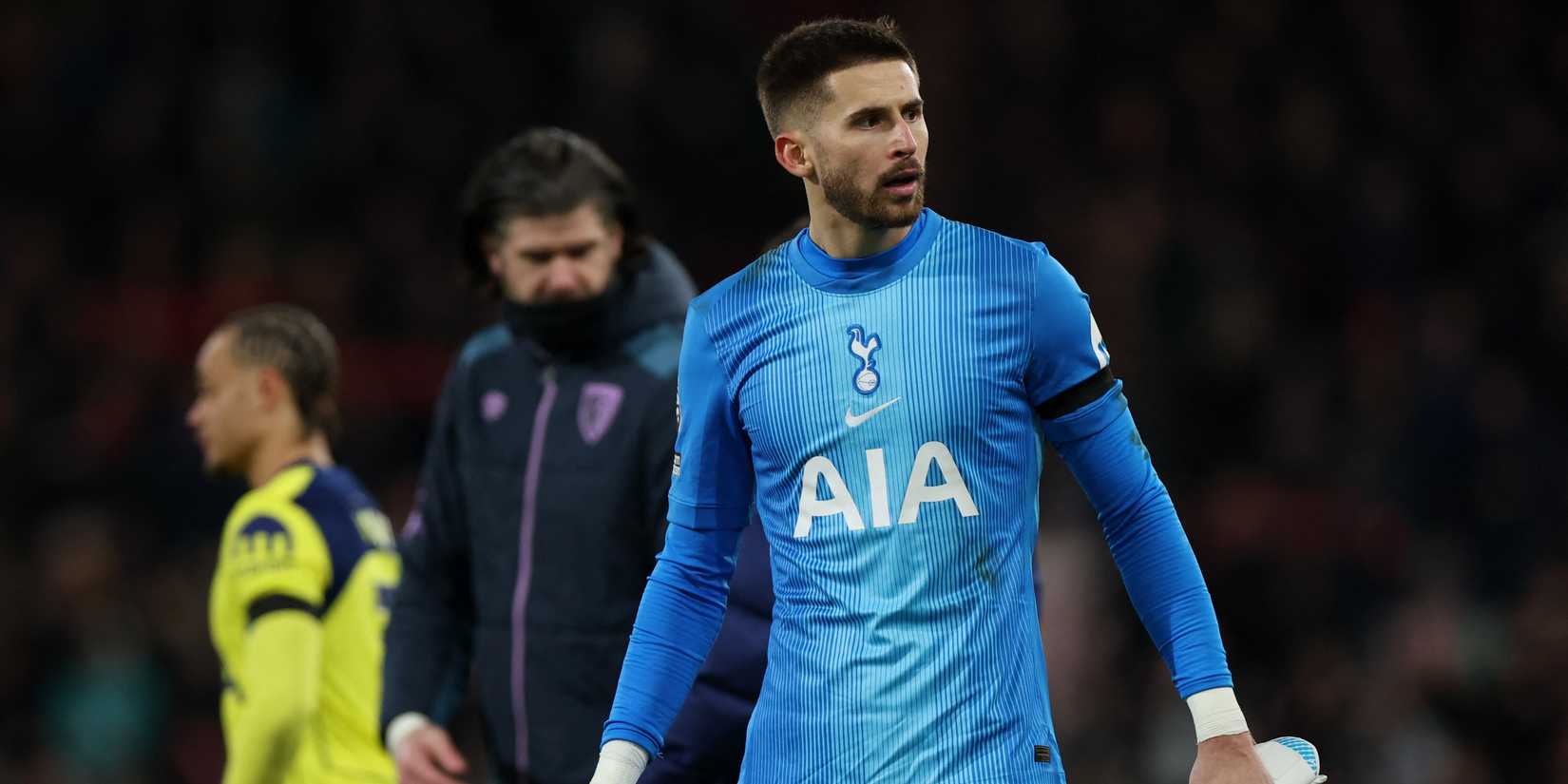 Tottenham Hotspur's Guglielmo Vicario looks dejected after the match