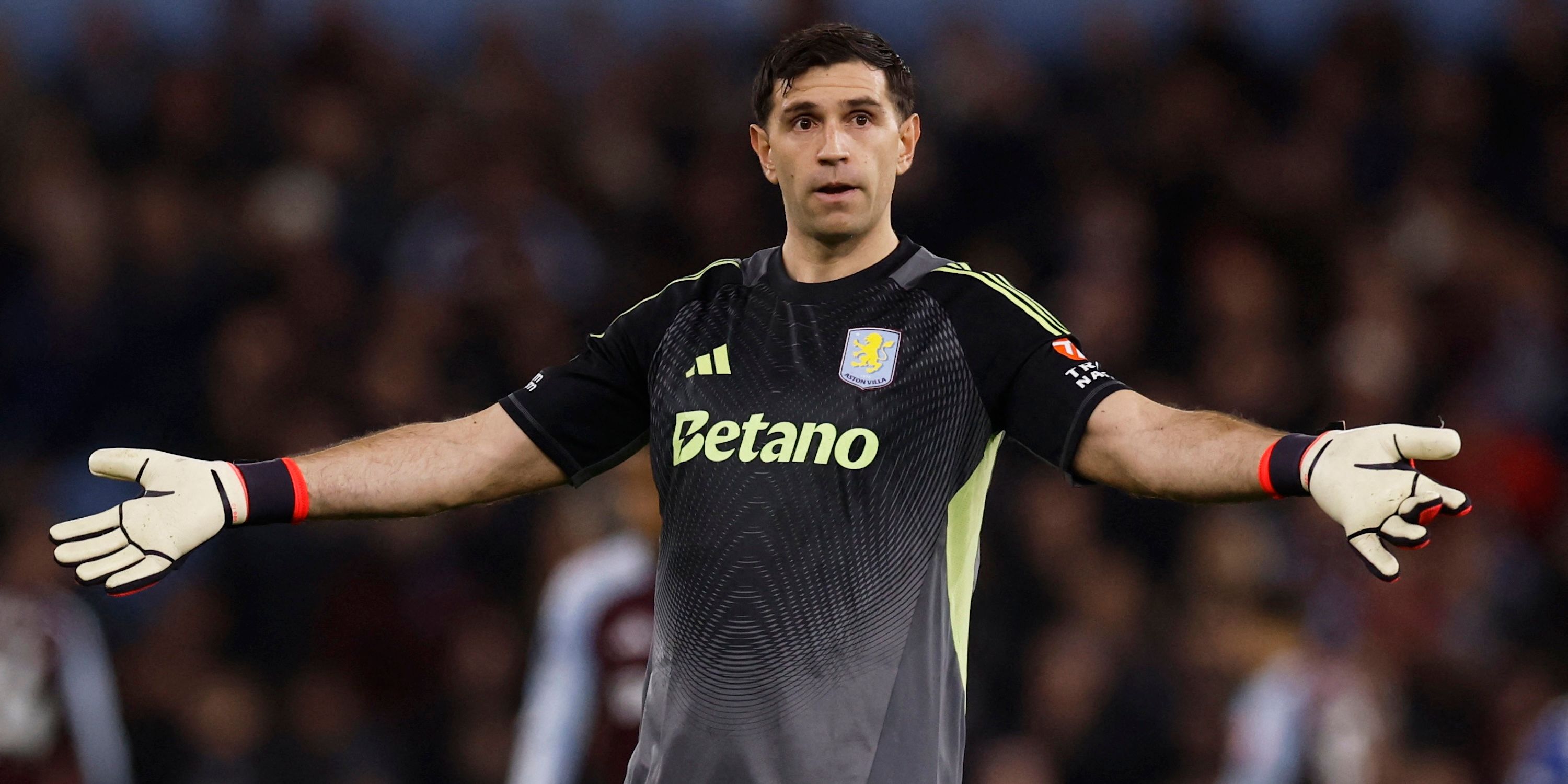 Aston Villa's Emiliano Martinez reacts