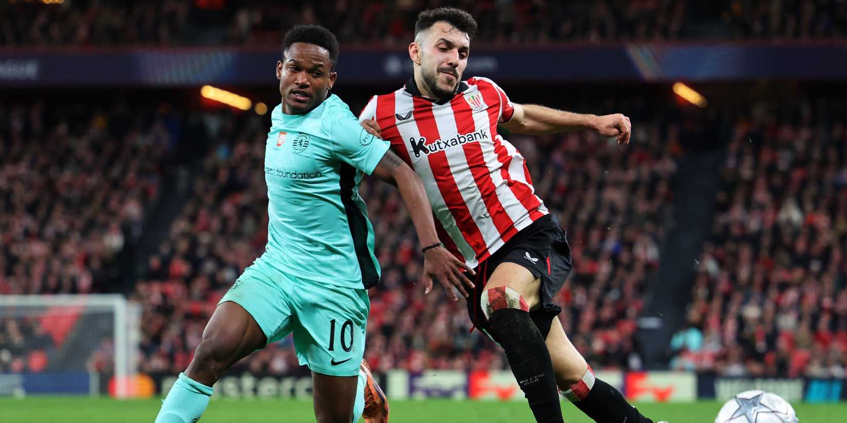 Athletic Bilbao's Aito Paredes and Sporting CP's Genny Catamo during the match