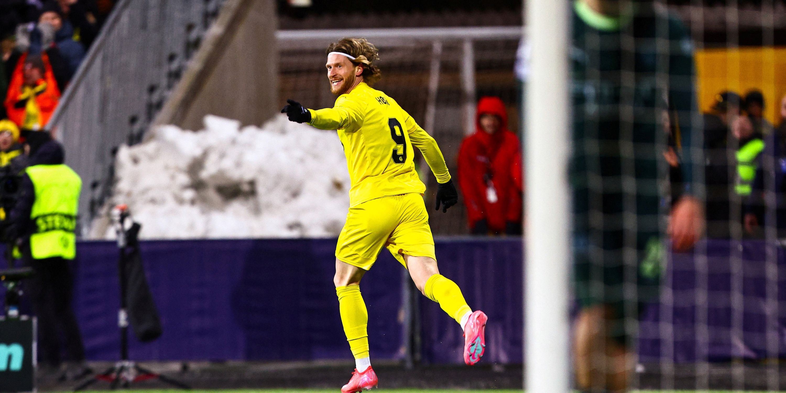 Bodo:Glimt's Kasper Hogh celebrates scoring their first goal